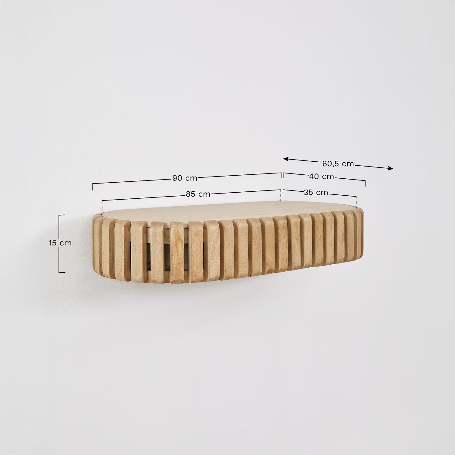 Console d'entrée murale 90x40 cm en bois de manguier et pierre naturelle Bytum