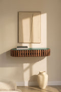 Console d'entrée murale 90x40 cm en bois de manguier et pierre naturelle Bytum
