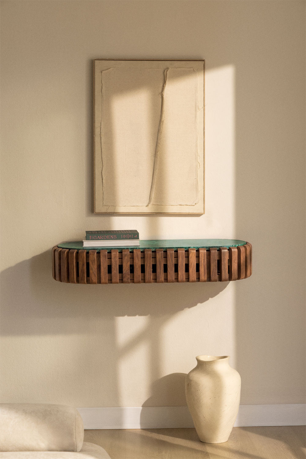 Console d'entrée murale 90x40 cm en bois de manguier et pierre naturelle Bytum