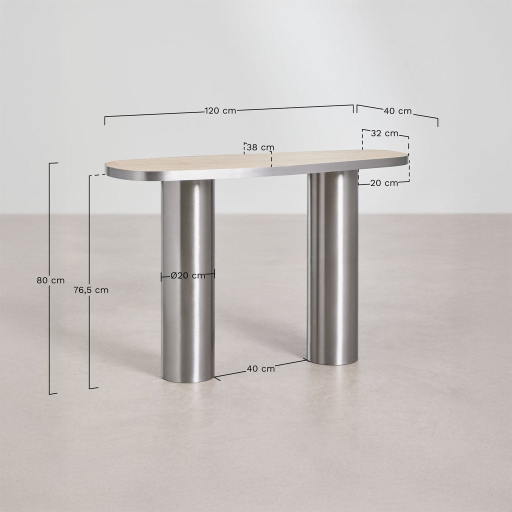 Console d'entrée ovale 120x40 cm en pierre naturelle et acier inoxydable Fertrix