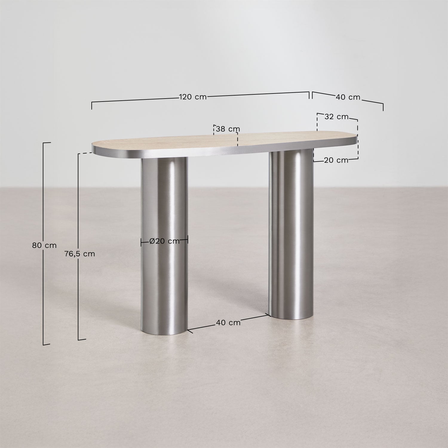 Console d'entrée ovale 120x40 cm en pierre naturelle et acier inoxydable Fertrix