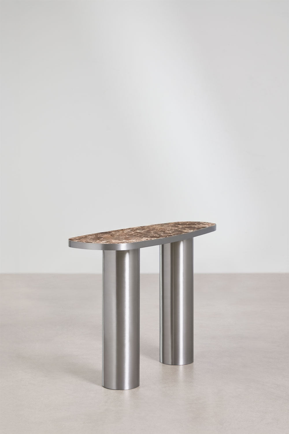 Console d'entrée ovale 120x40 cm en pierre naturelle et acier inoxydable Fertrix
