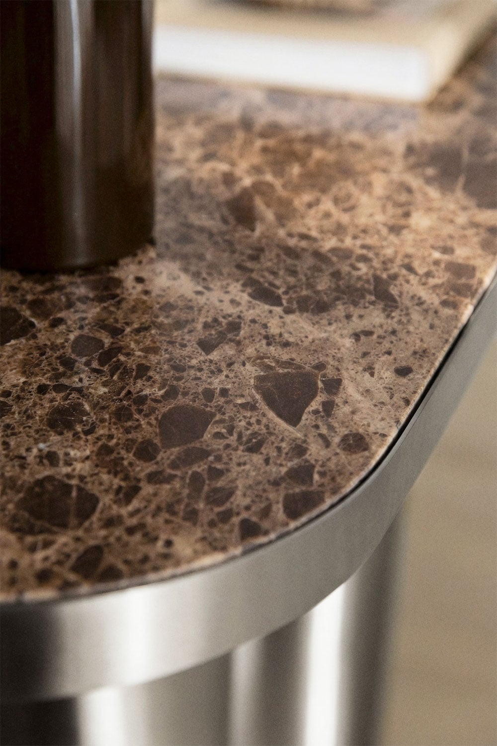 Console d'entrée ovale 120x40 cm en pierre naturelle et acier inoxydable Fertrix