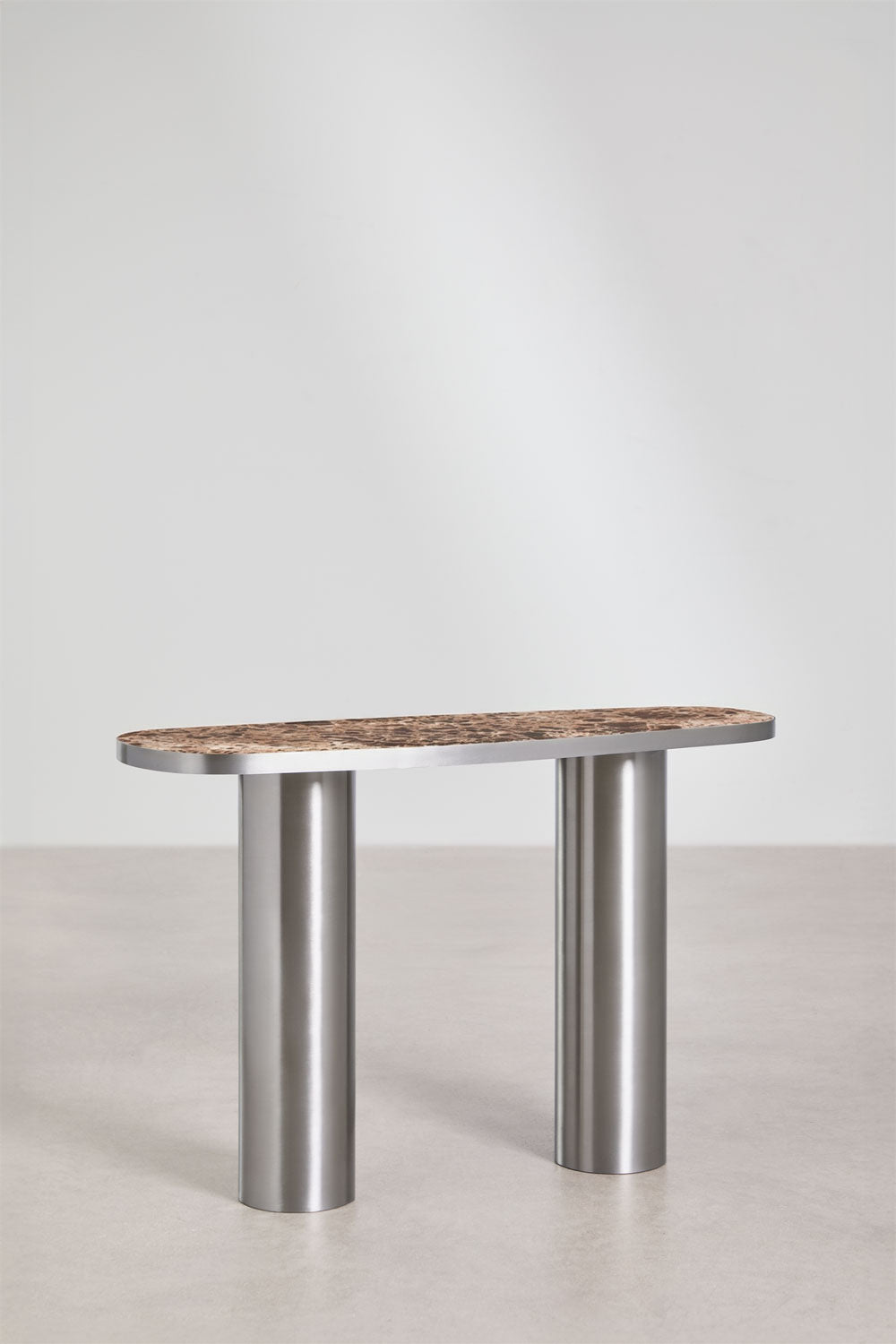Console d'entrée ovale 120x40 cm en pierre naturelle et acier inoxydable Fertrix