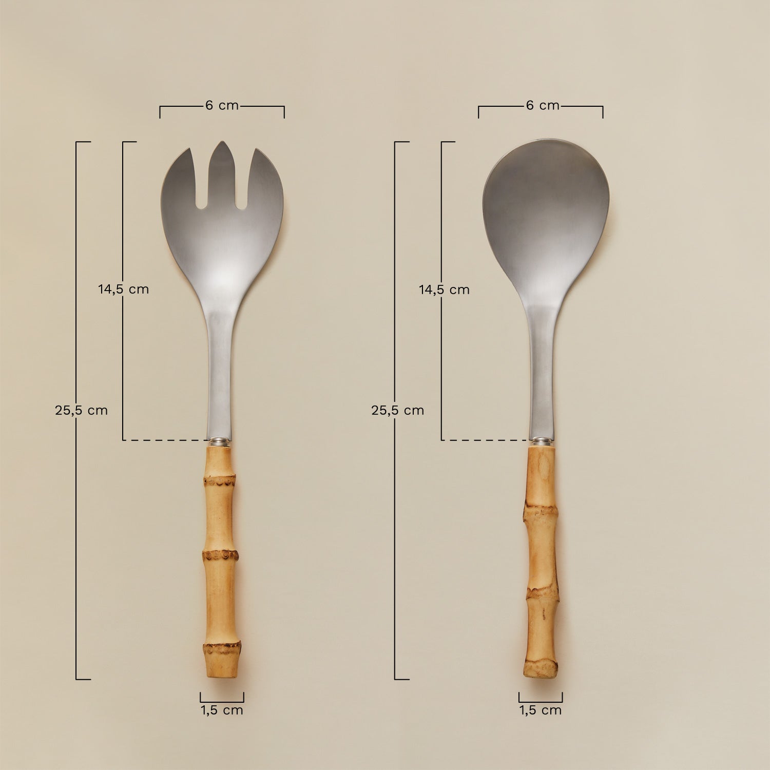 Set de 2 couverts à salade en acier inoxydable et bambou Visola