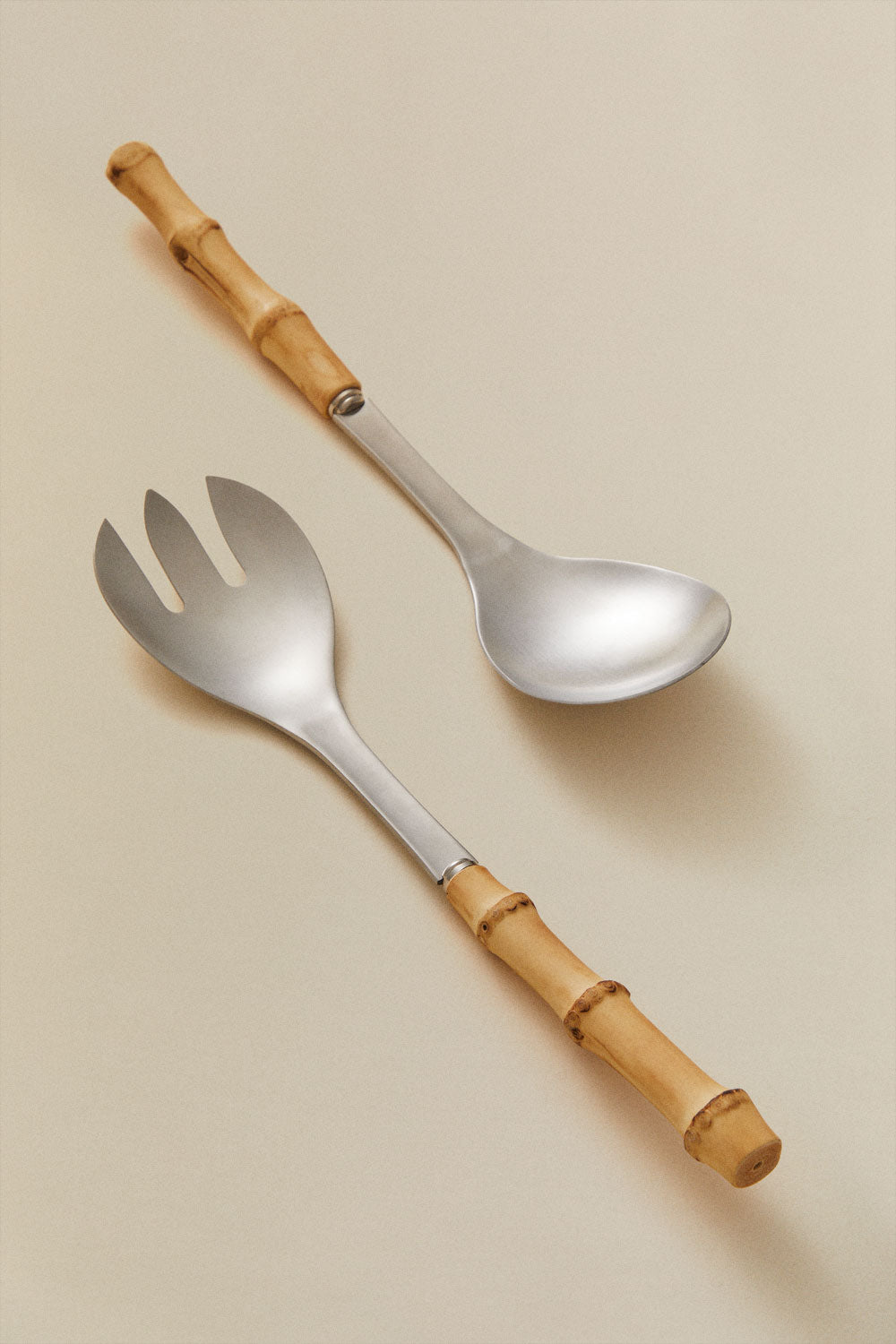 Set de 2 couverts à salade en acier inoxydable et bambou Visola