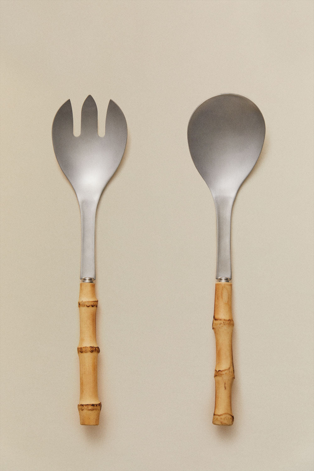 Set de 2 couverts à salade en acier inoxydable et bambou Visola