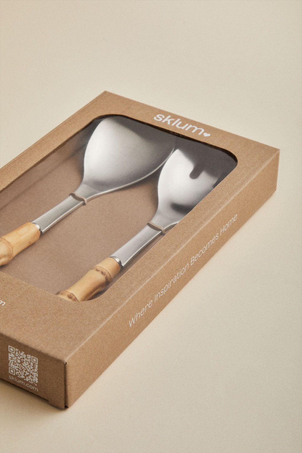 Set de 2 couverts à salade en acier inoxydable et bambou Visola