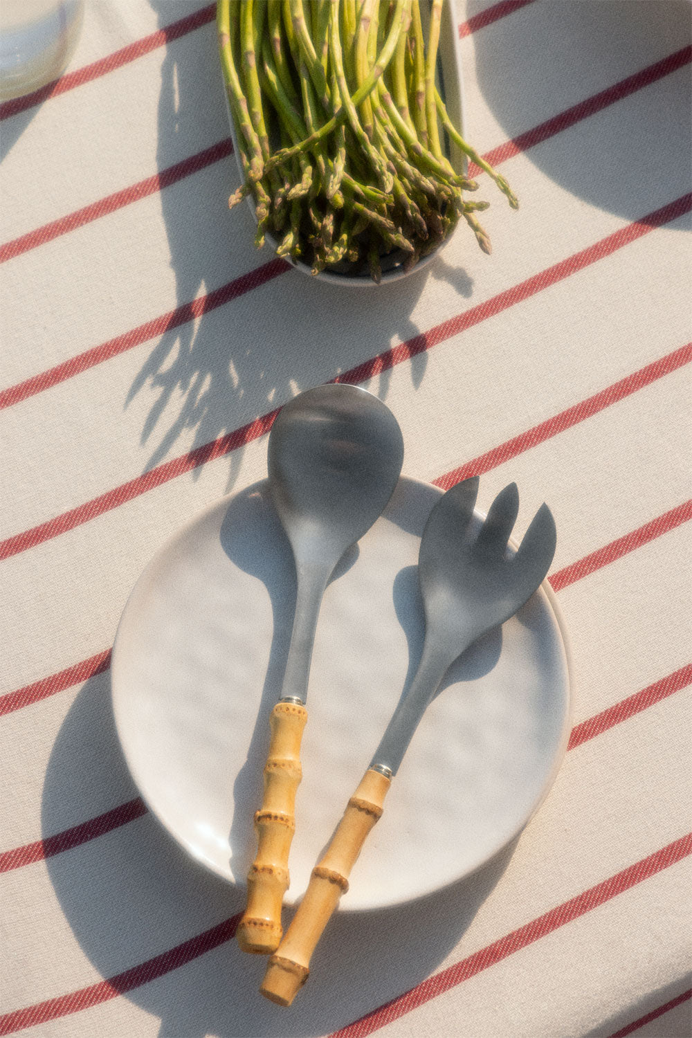 Set de 2 couverts à salade en acier inoxydable et bambou Visola