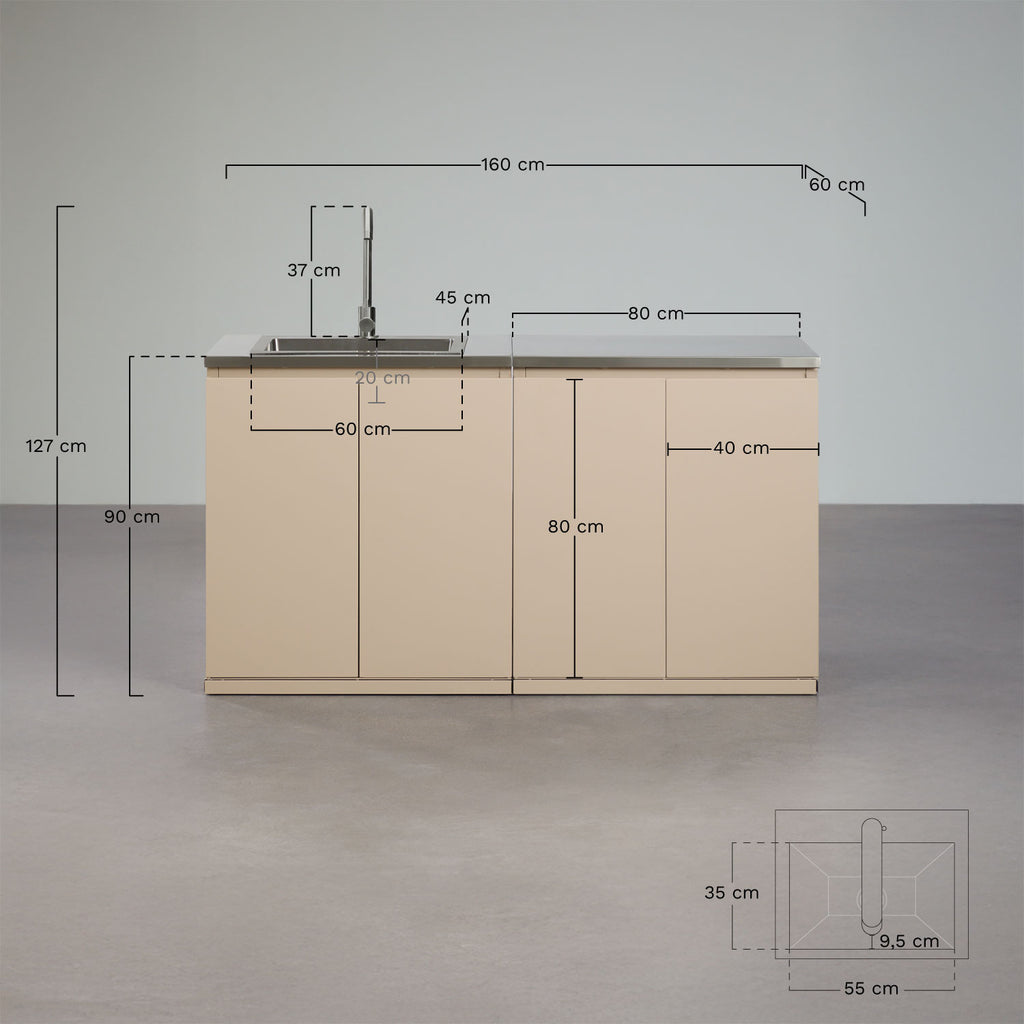 Cuisine modulaire d'extérieur 2 pièces avec évier et rangement en acier Rivana
