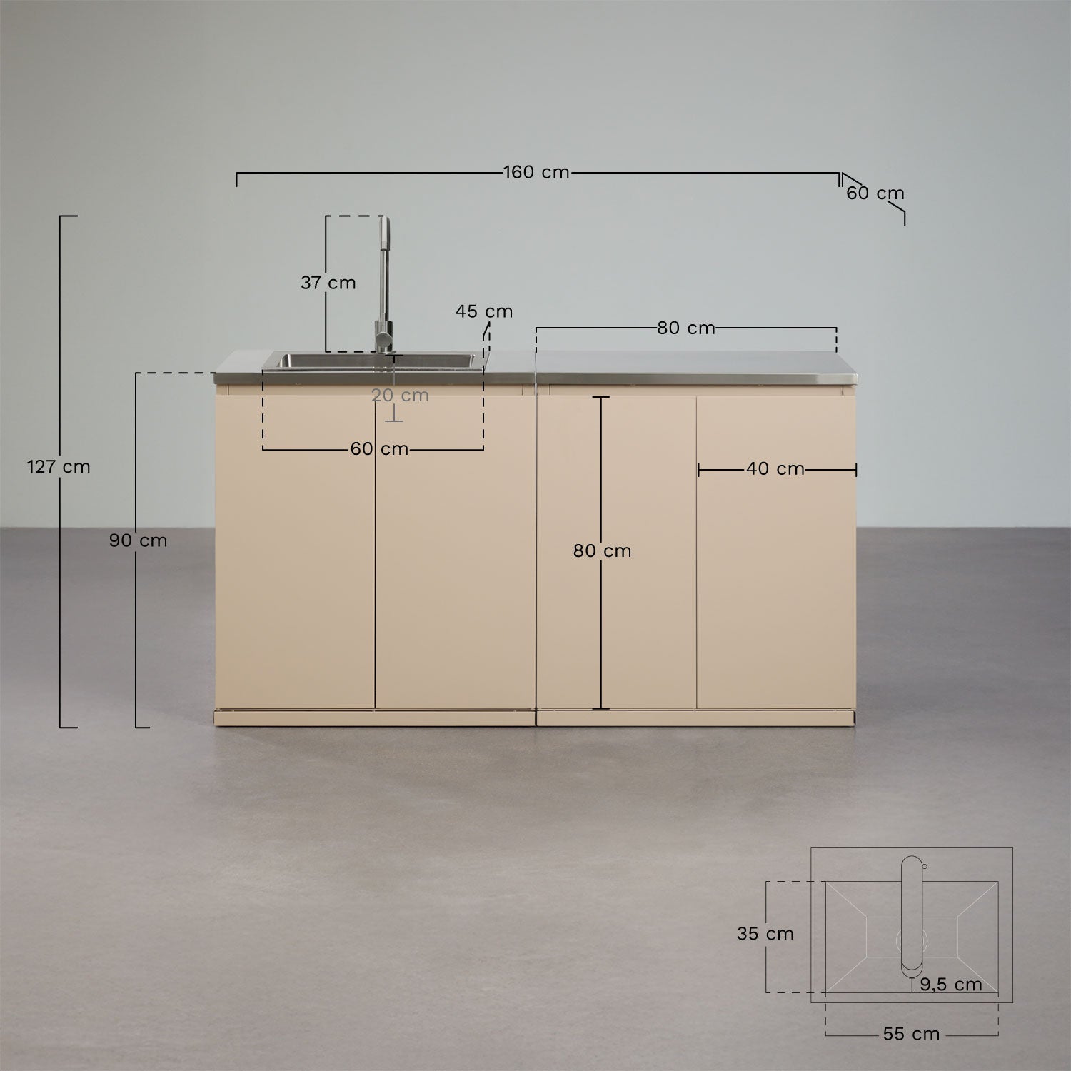 Cuisine modulaire d'extérieur 2 pièces avec évier et rangement en acier Rivana
