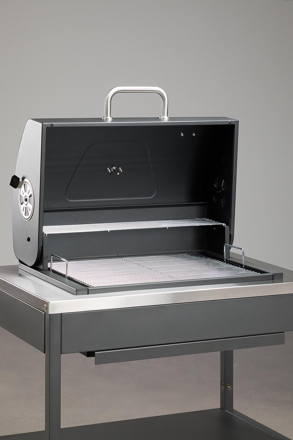 Cuisine modulaire d'extérieur 3 pièces avec évier, rangement et barbecue au charbon en acier Savona