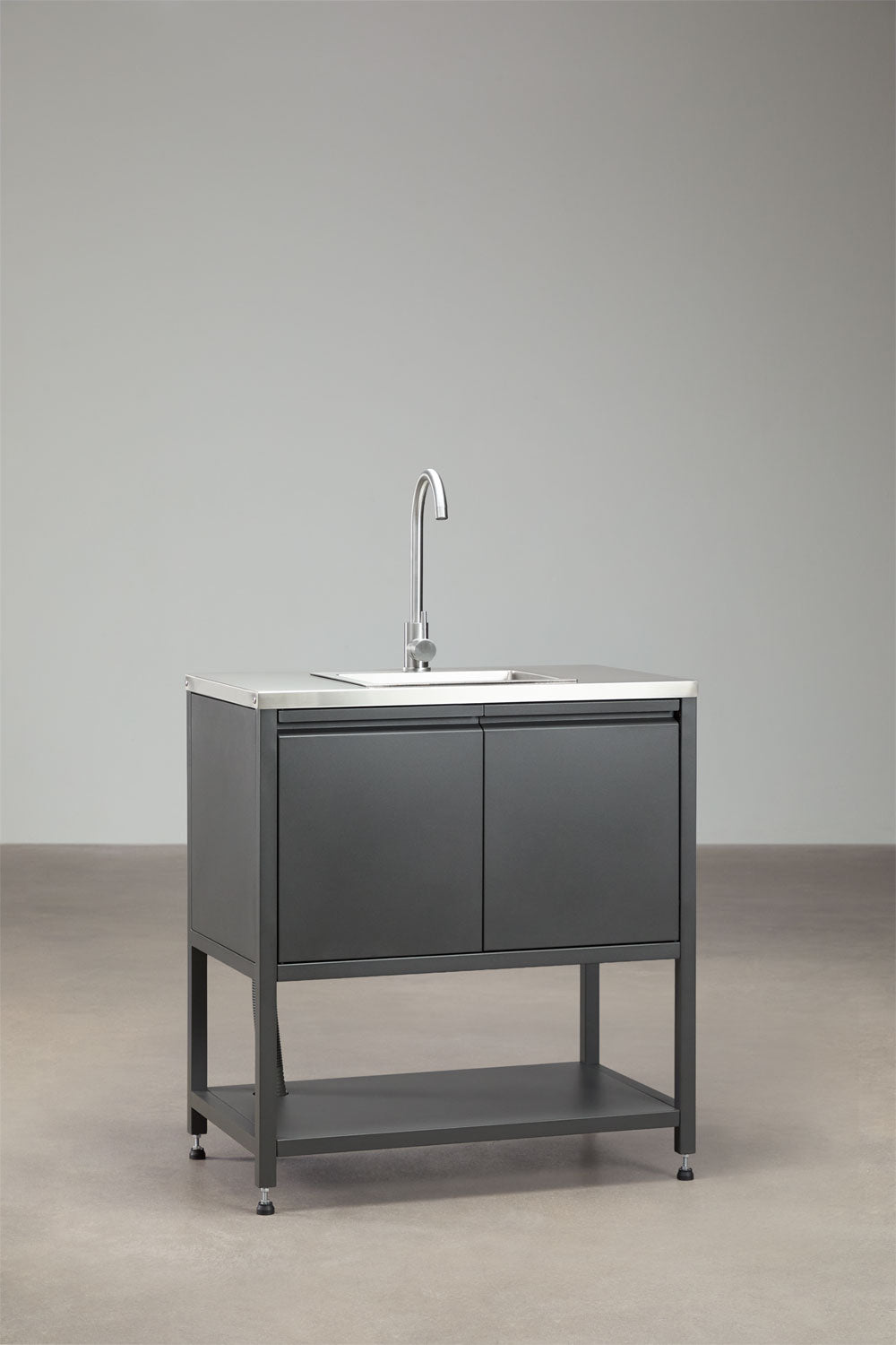Cuisine modulaire d'extérieur 3 pièces avec évier, rangement et barbecue au charbon en acier Savona