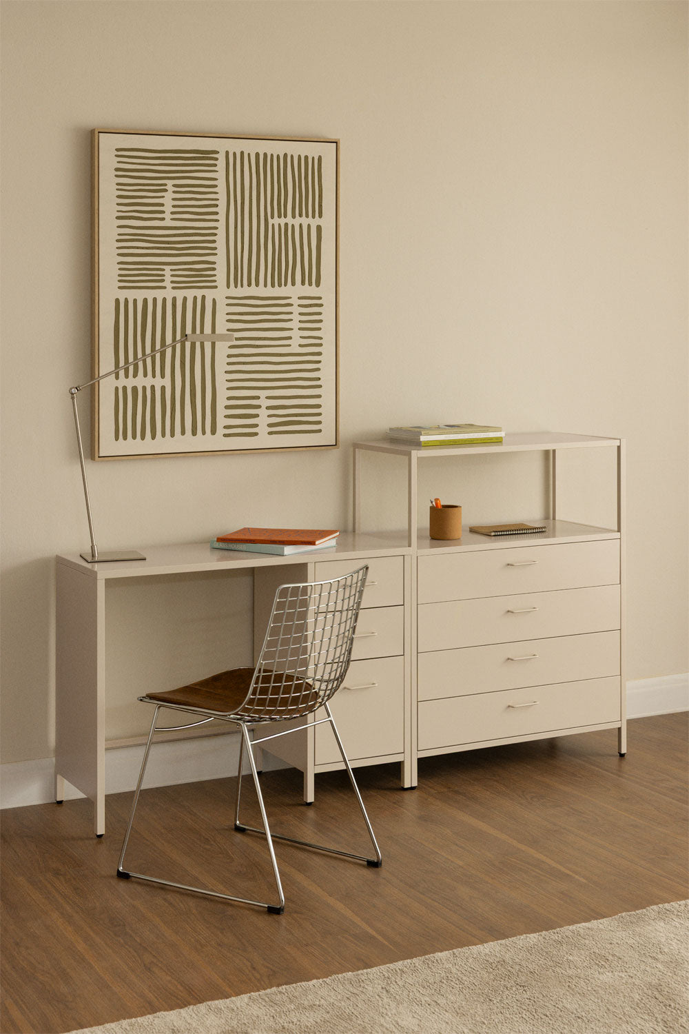 Ensemble de bureau avec tiroirs et caisson en acier Janine