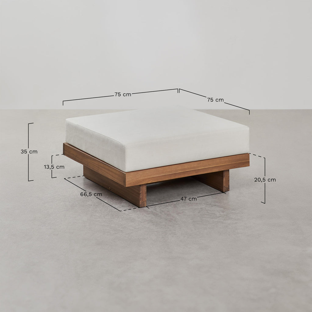 Ensemble de salon avec canapé modulable 3 pièces avec 2 fauteuils d'angle, table basse et pouf en bois d'acacia Dailin