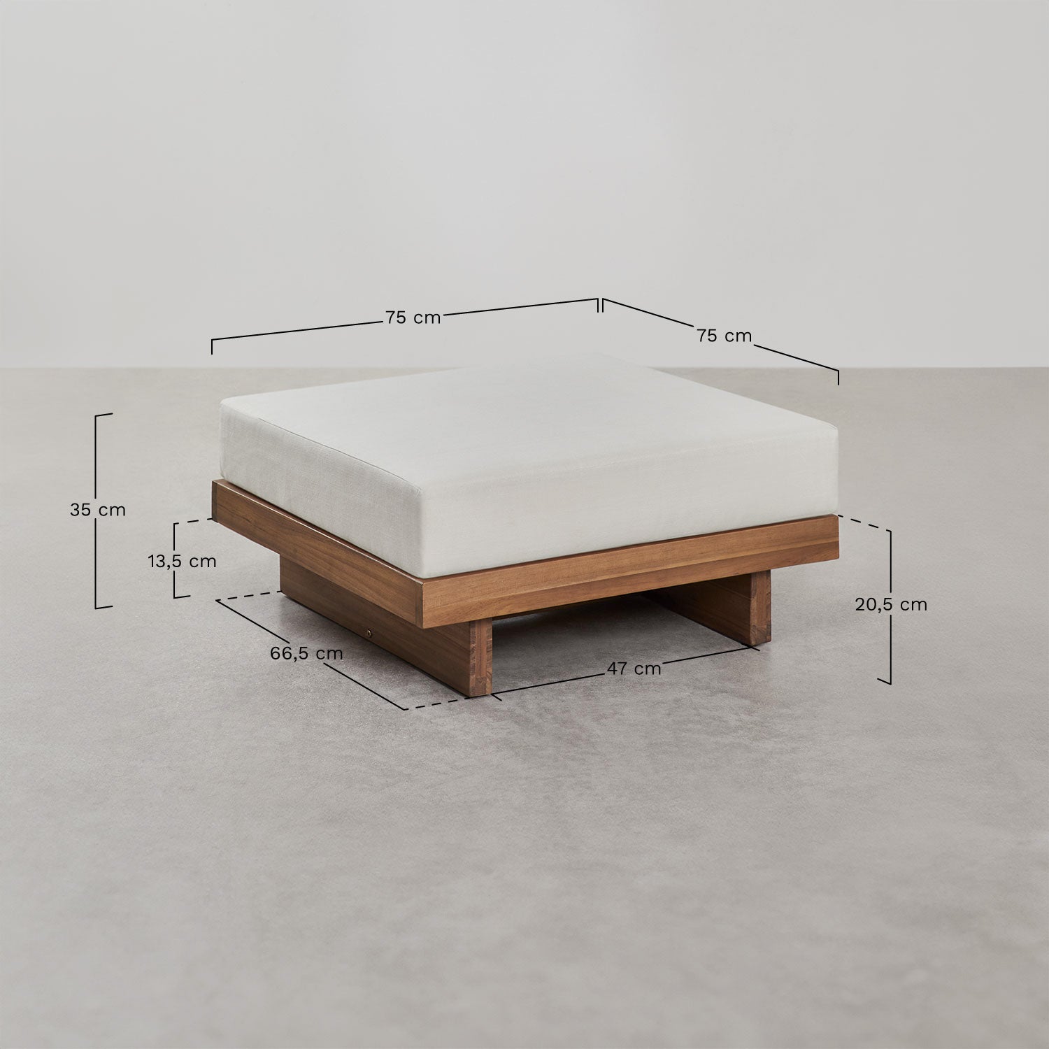 Ensemble de salon avec canapé modulable 3 pièces avec 2 fauteuils d'angle, table basse et pouf en bois d'acacia Dailin