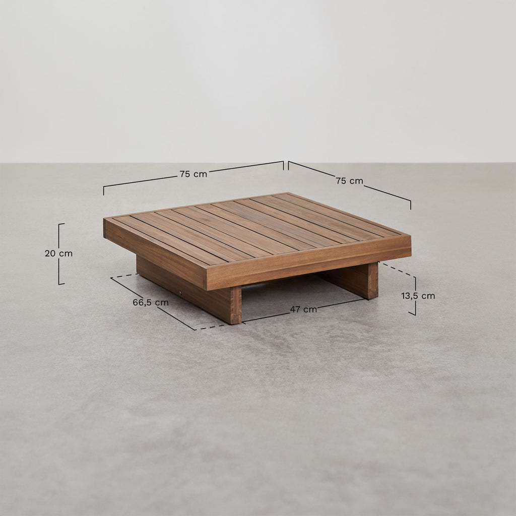Ensemble de salon avec canapé modulable 3 pièces avec 2 fauteuils d'angle, table basse et pouf en bois d'acacia Dailin