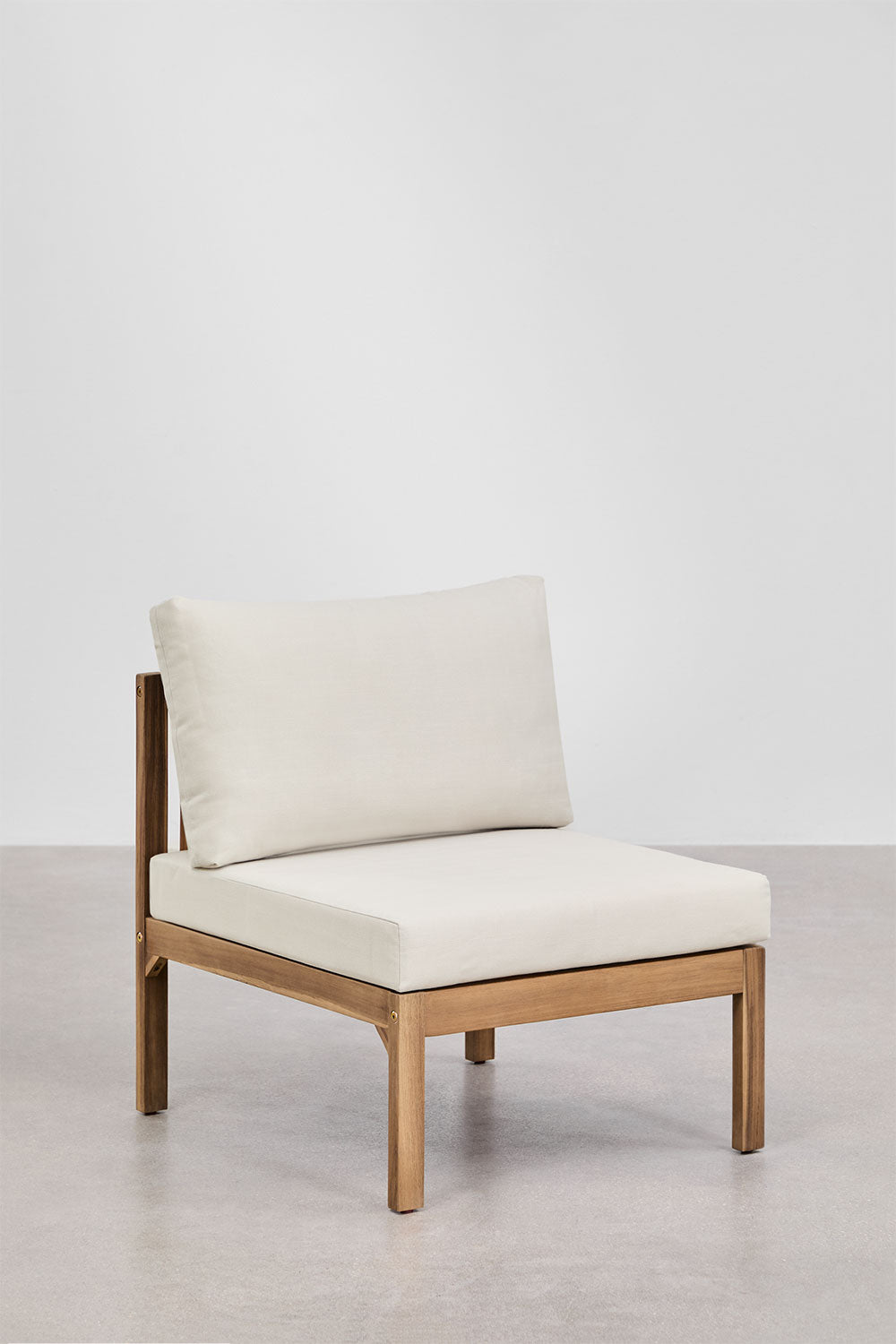 Ensemble de salon avec canapé modulaire 3 pièces avec accoudoirs et table basse en bois d'acacia Branson