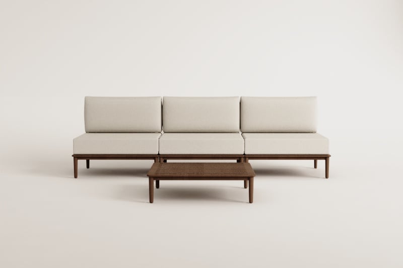 Ensemble de salon avec canapé modulaire 3 pièces et table basse en acacia Giulia