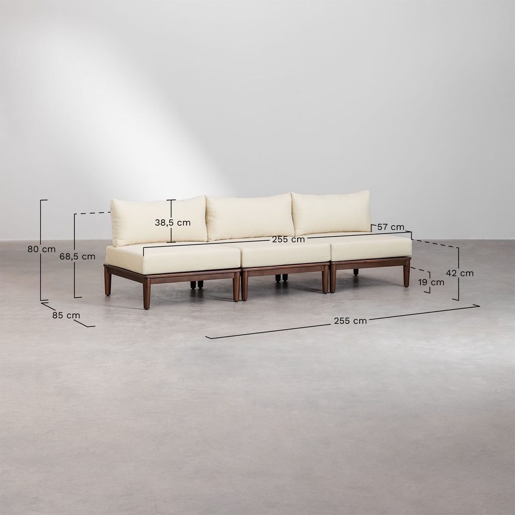 Ensemble de salon avec canapé modulaire 3 pièces et table basse en acacia Giulia