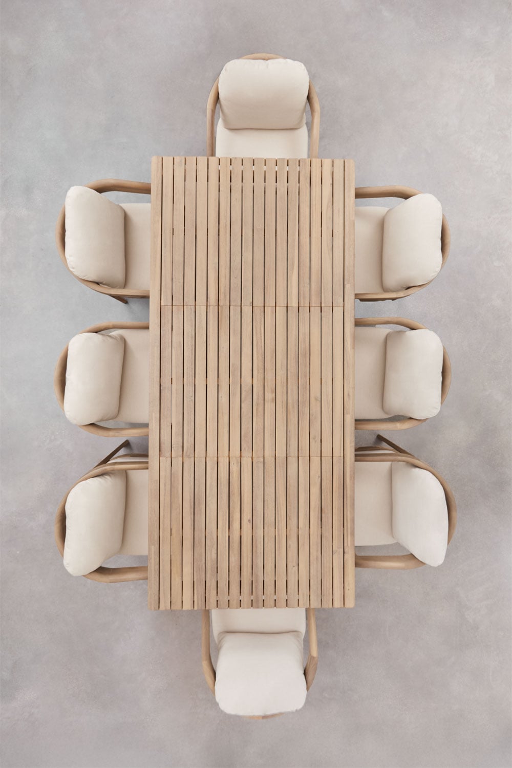 Set de table rectangulaire 220x100 cm en bois d'acacia Kaela et 8 chaises de jardin en bois d'acacia Uleno
