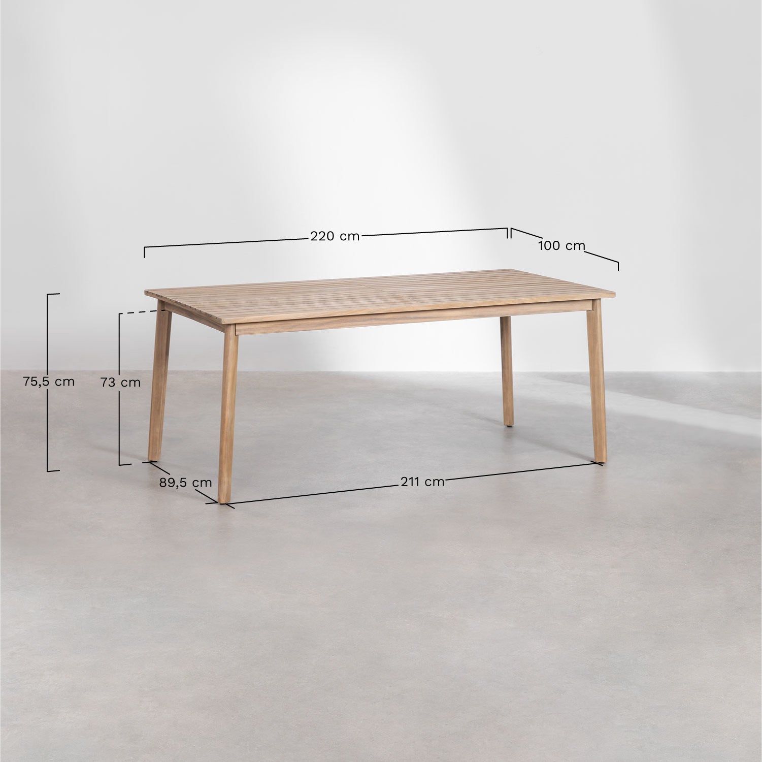 Set de table rectangulaire 220x100 cm en bois d'acacia Kaela et 8 chaises de jardin en bois d'acacia Uleno