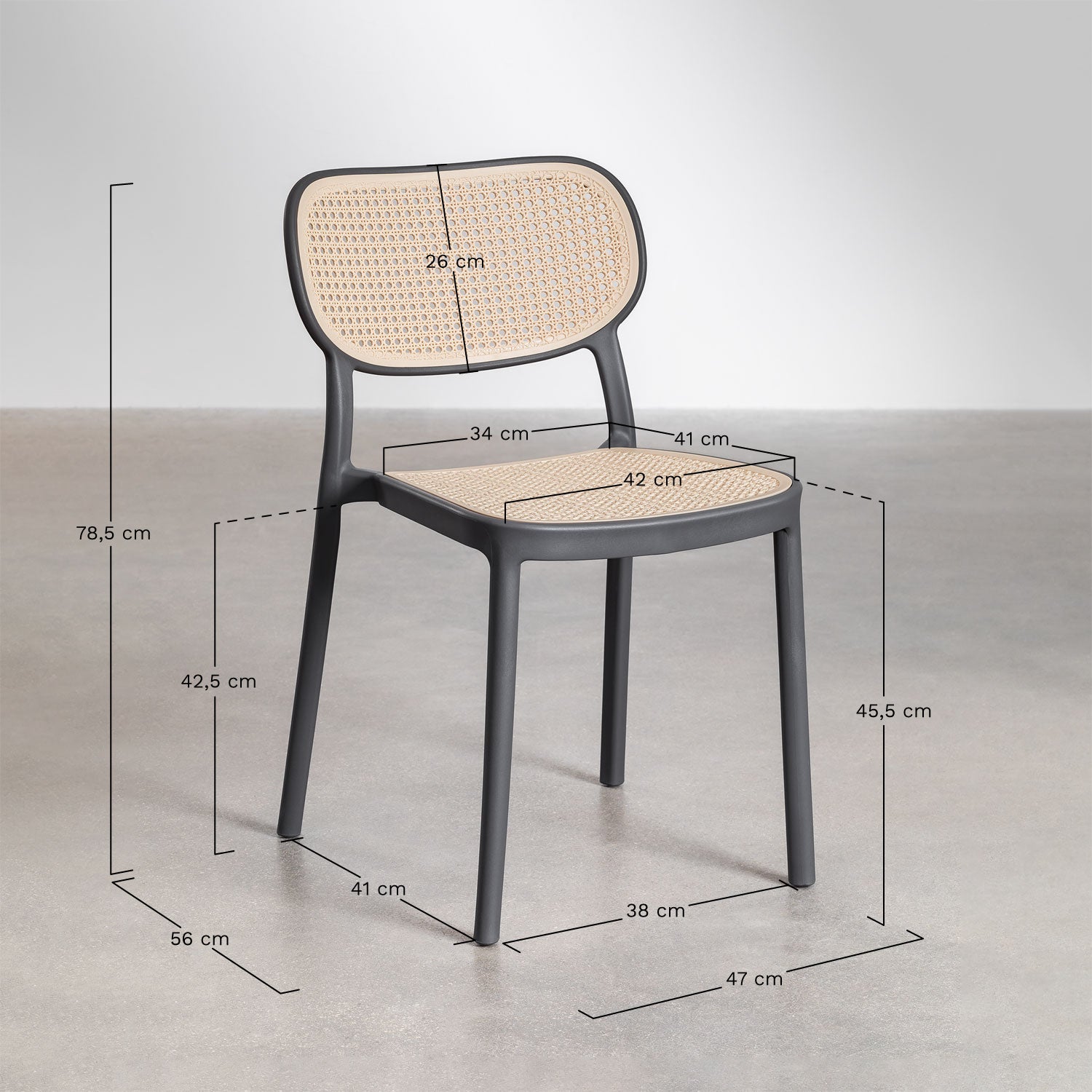 Ensemble de table rectangulaire 180x100 cm Arnadine et 6 chaises de salle à manger empilables en polypropylène Omara
