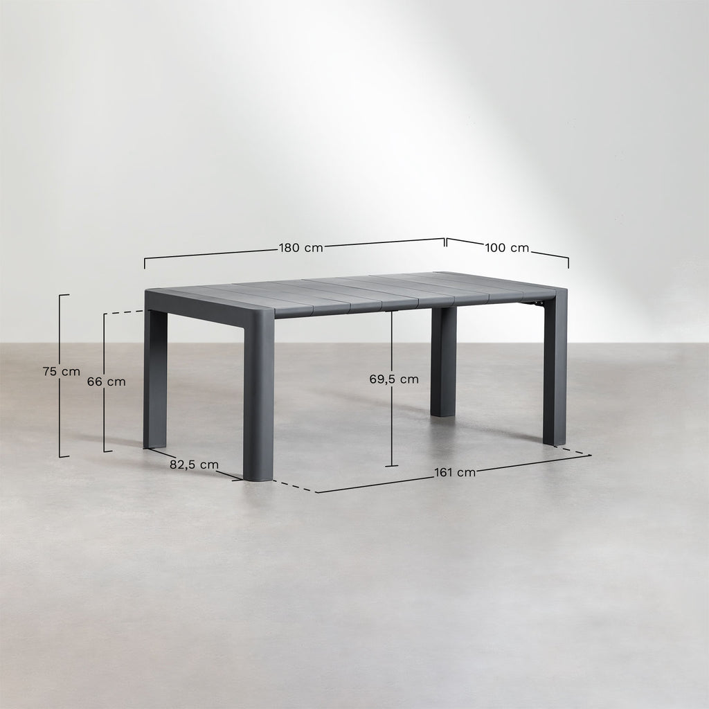 Ensemble de table rectangulaire 180x100 cm Arnadine et 6 chaises de salle à manger empilables en polypropylène Omara