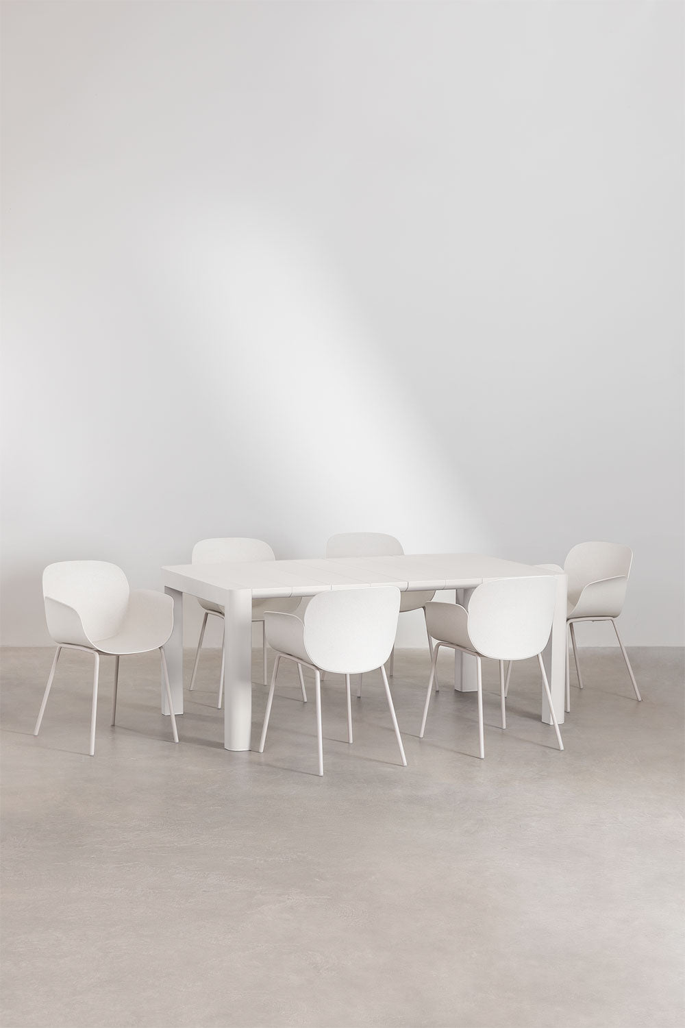 Set de table rectangulaire 180x100 cm Arnadine et 6 chaises de salle à manger en polypropylène et acier Lynette