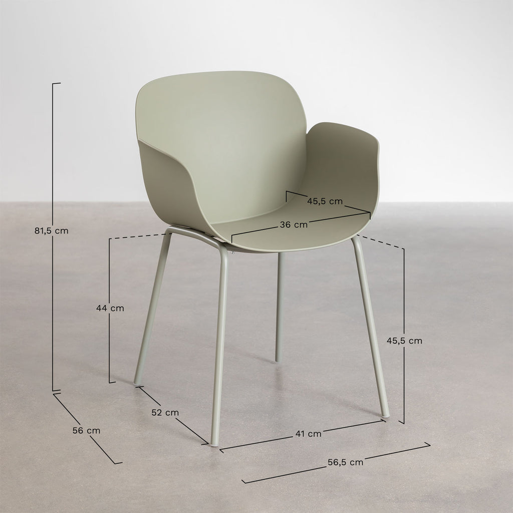 Set de table rectangulaire 180x100 cm Arnadine et 6 chaises de salle à manger en polypropylène et acier Lynette