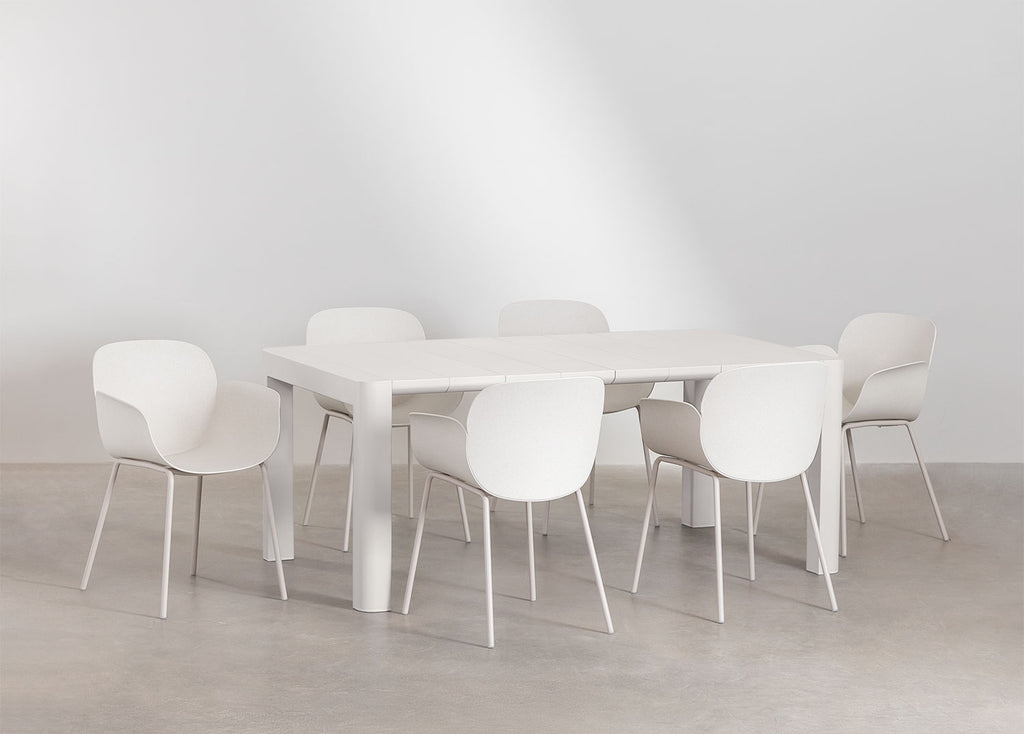 Set de table rectangulaire 180x100 cm Arnadine et 6 chaises de salle à manger en polypropylène et acier Lynette