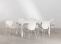 Set de table rectangulaire 180x100 cm Arnadine et 6 chaises de salle à manger en polypropylène et acier Lynette
