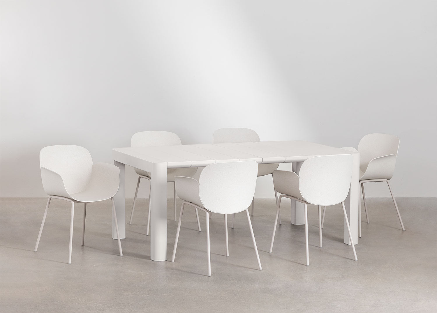 Set de table rectangulaire 180x100 cm Arnadine et 6 chaises de salle à manger en polypropylène et acier Lynette