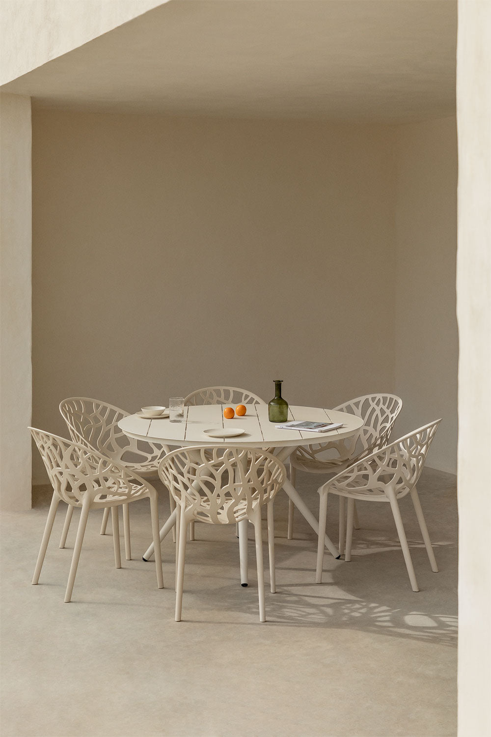 Set de table ronde Ø125 cm en aluminium Valerie et 6 chaises de jardin Ores