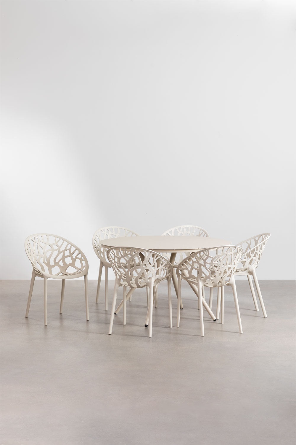 Set de table ronde Ø125 cm en aluminium Valerie et 6 chaises de jardin Ores