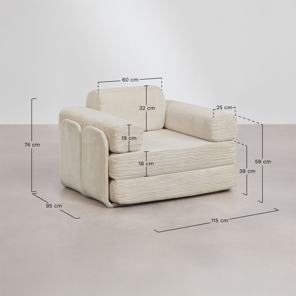 Fauteuil-lit en velours côtelé emballé sous vide Paoly