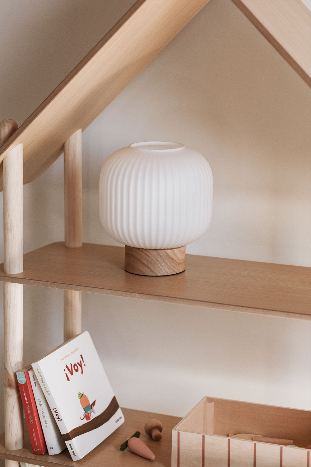 Lampe de table en bois et verre Bruner