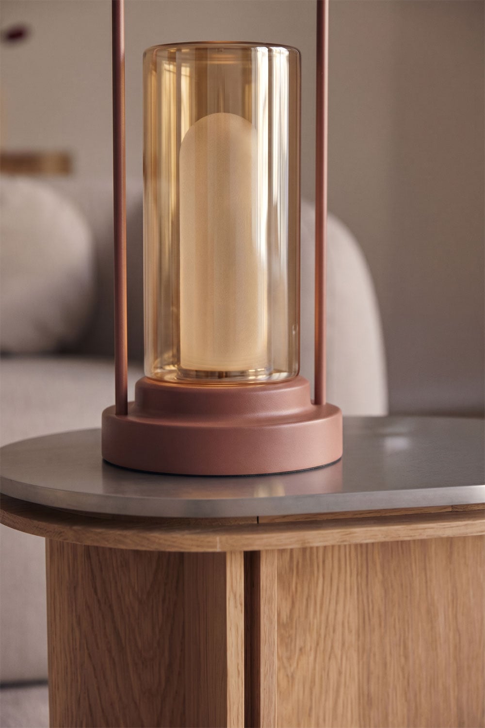 Lampe de table LED sans fil en fer et verre Sorlix