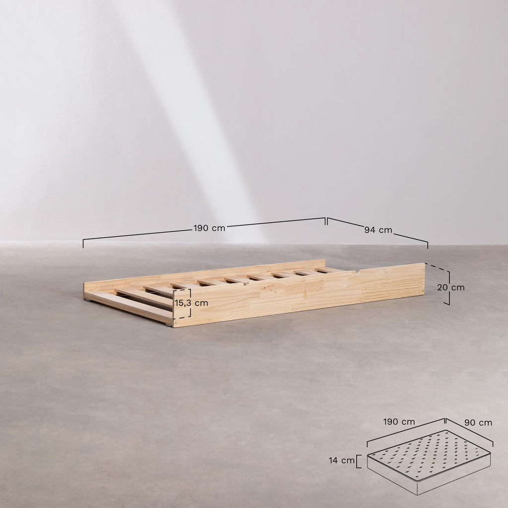 Lit gigogne pour matelas de 90 cm en bois de pin Joan Kids