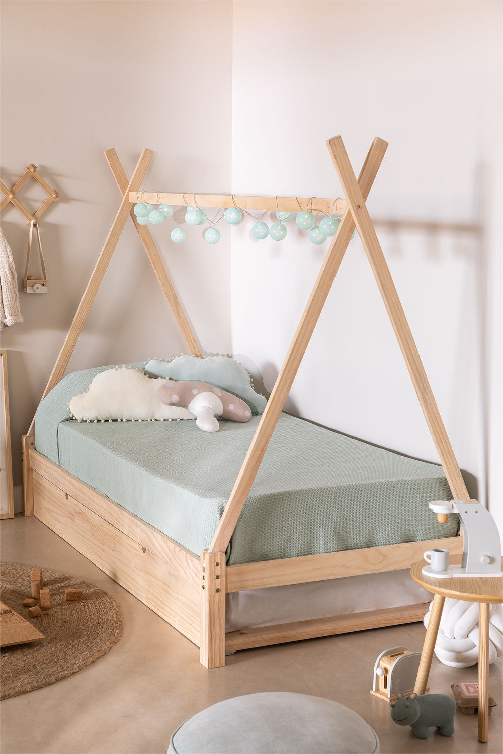 Lit gigogne pour matelas de 90 cm en bois de pin Joan Kids
