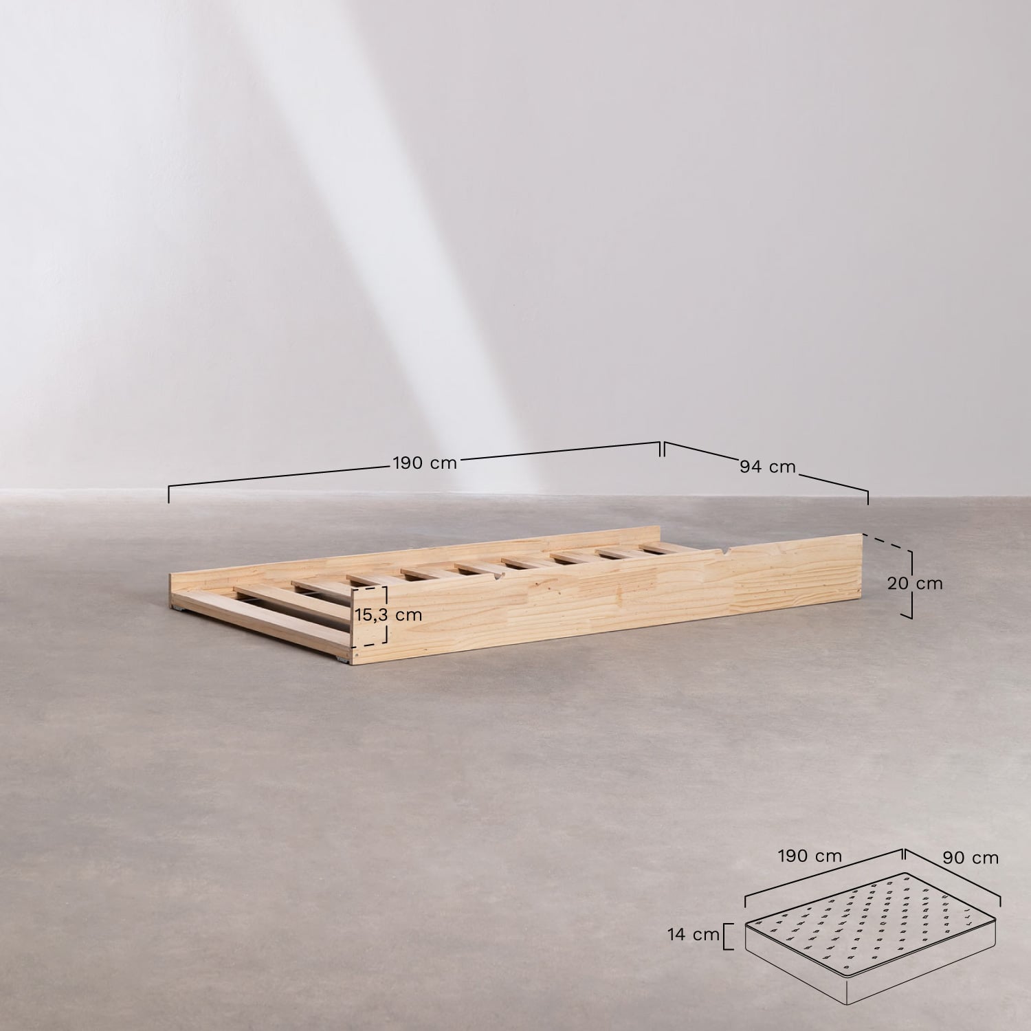 Lit gigogne pour matelas 90 x 190 cm en bois Kelly Kids