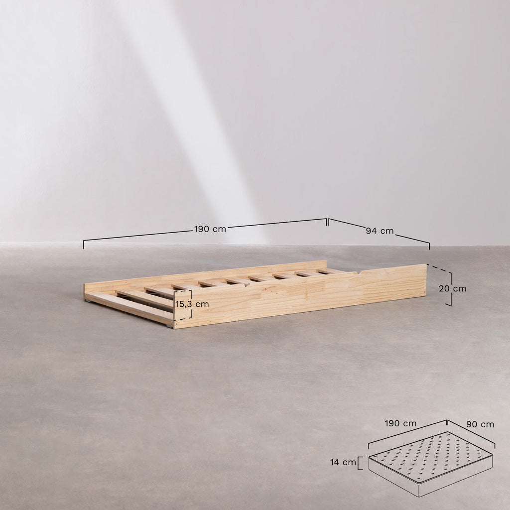Lit gigogne pour matelas 90 x 190 cm en bois Kelly Kids