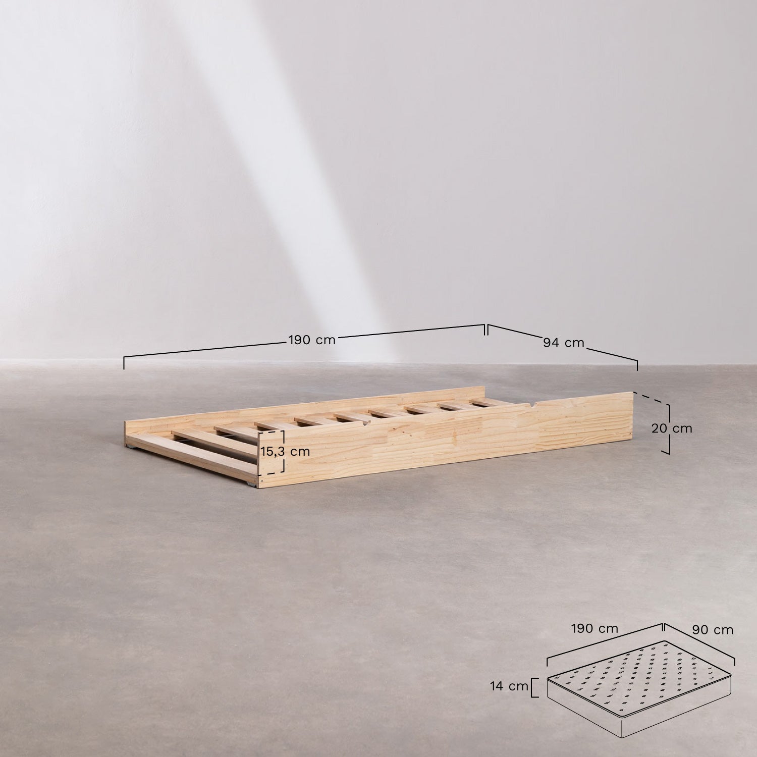 Lit gigogne pour matelas 90 x 190 cm en bois Kelly Kids
