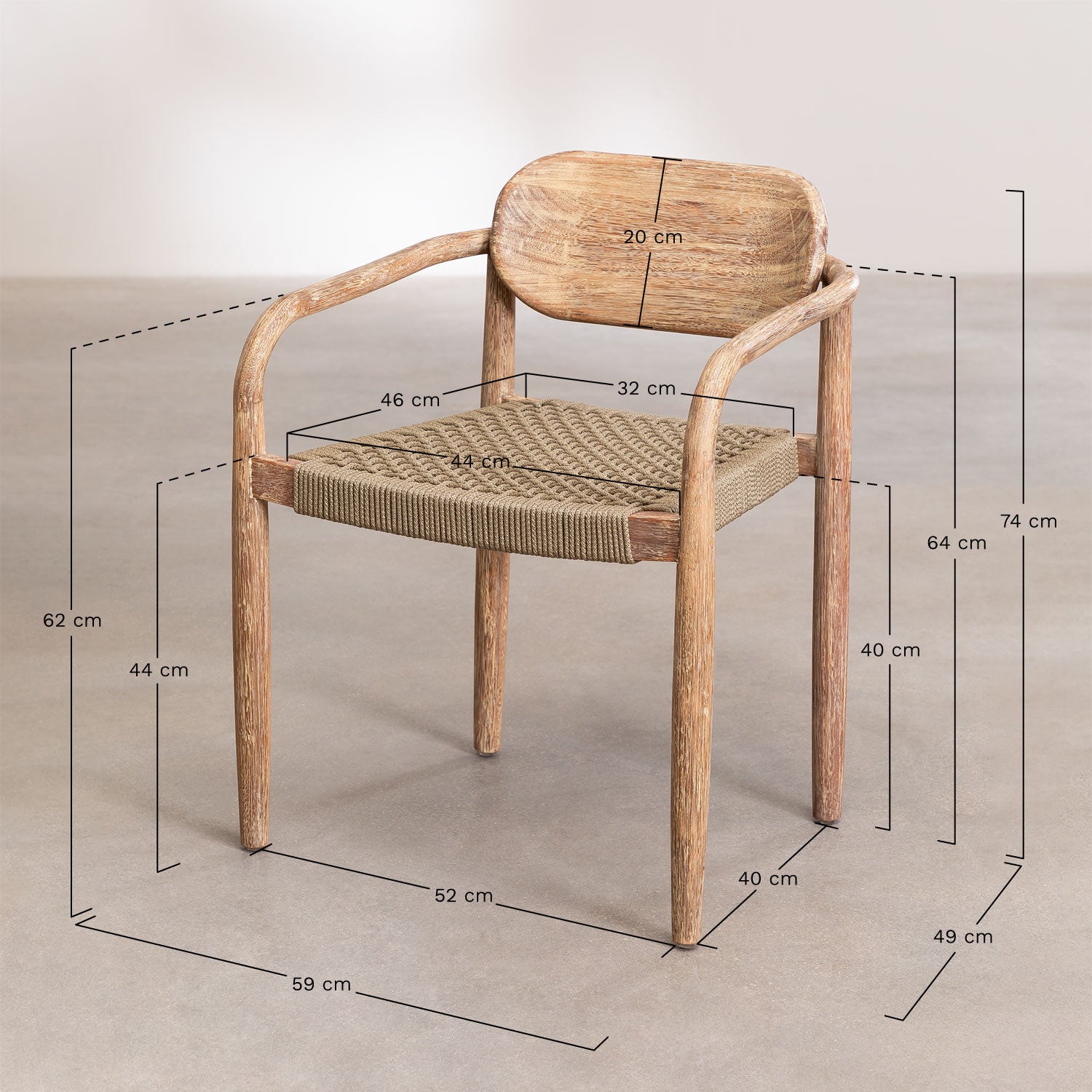Pack de 2 chaises de jardin avec accoudoirs en bois Naele
