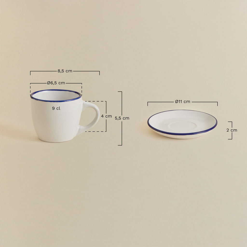 Lot de 2 tasses à café en grès Ronilena avec soucoupes, 9 cl