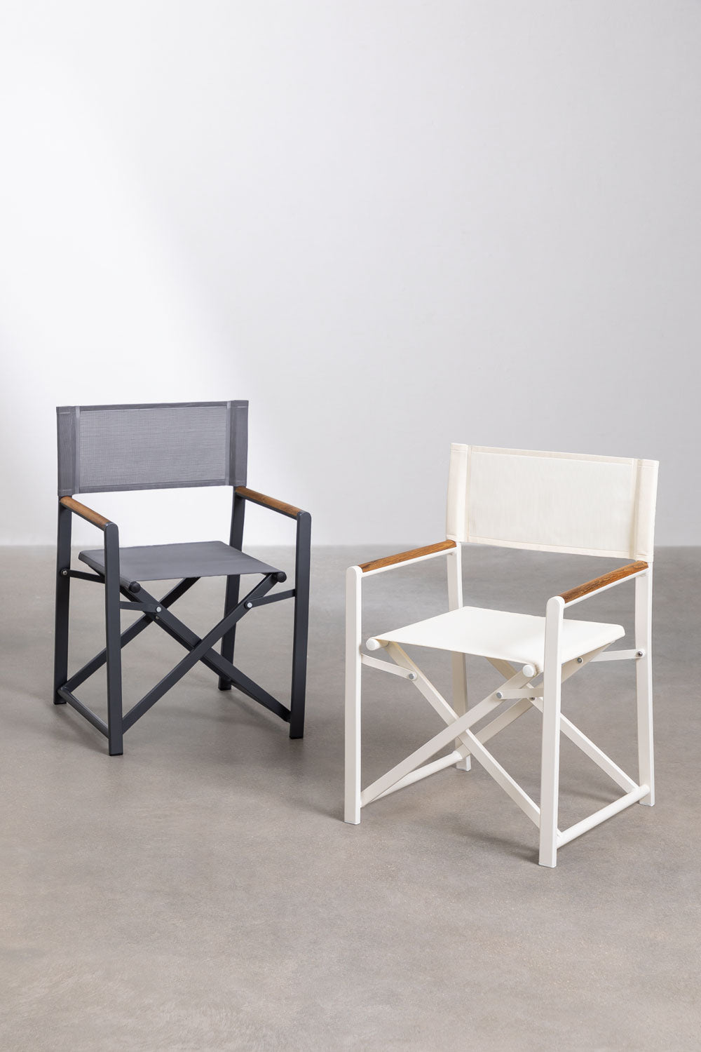 Pack de 4 chaises de réalisateur pliantes en aluminium et bois de teck Jordana