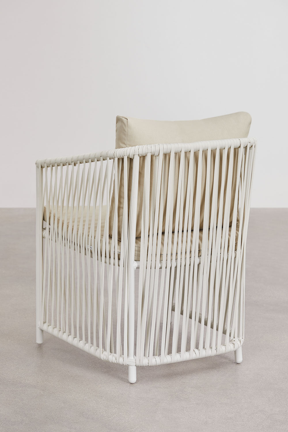 Lot de 4 chaises de salle à manger avec accoudoirs en aluminium et corde tressée Sophie