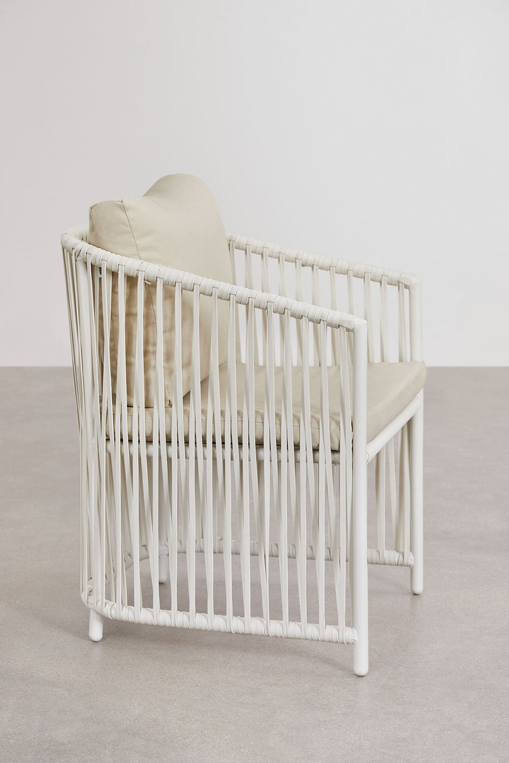 Lot de 4 chaises de salle à manger avec accoudoirs en aluminium et corde tressée Sophie