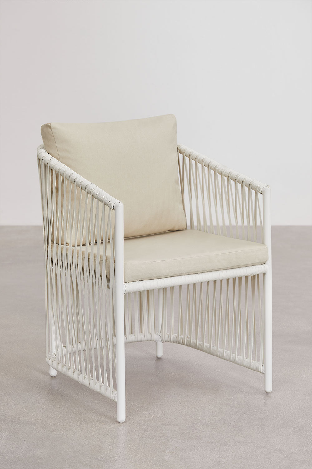Lot de 4 chaises de salle à manger avec accoudoirs en aluminium et corde tressée Sophie