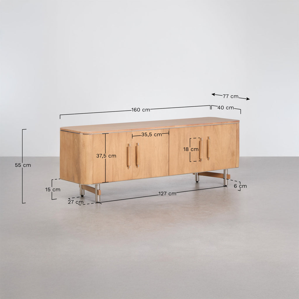 Meuble TV 160x40 cm en bois de manguier et acier Osaka
